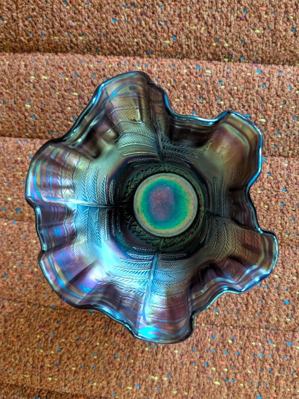 Vintage Carnival Glass Dish Purple Blue Green